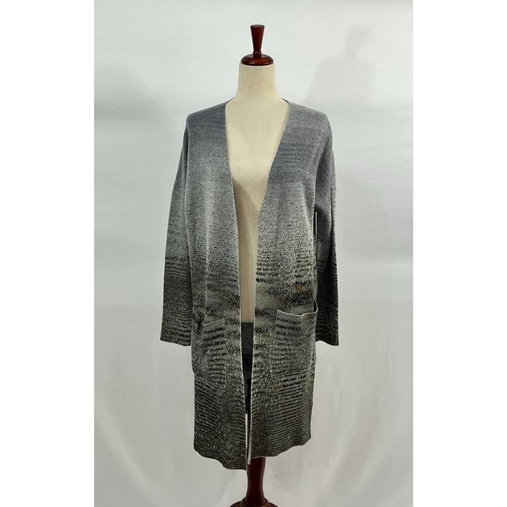 MISSONI Sz 40 Gray Knit Reversible Open Front Cardigan Sweater Duster